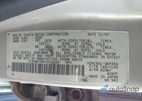 1997 Toyota 4Runner Sr5 V6 Limited из США, поврежденный, VIN JT3HN87R6V0092329